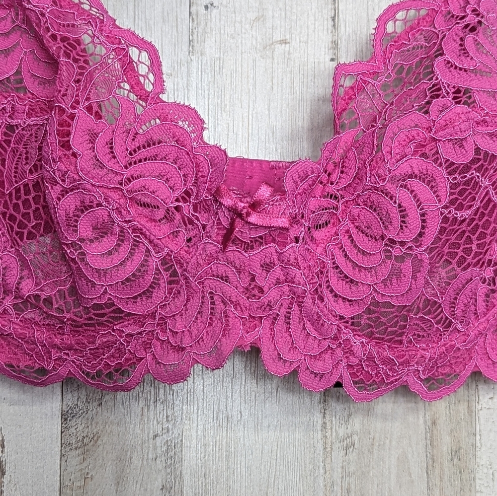 NEW Adore Me Lace Underwire 32C Bra Raspberry Pink Coquette Sexy Romantic - Picture 3 of 12